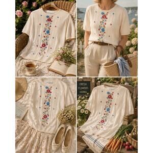 Vintage Alfred Dunner Floral Embroidered Sweater Womens M Cottagecore Knit Top